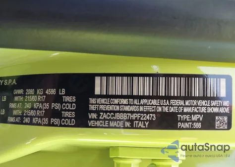 2017 Jeep Renegade Latitude 4X4 from USA, damaged, VIN ZACCJBBB7HPF22473